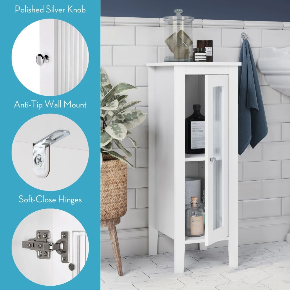 RiverRidge Prescott 1-Door Slim Bathroom Storage Cabinet and Organizer Shelf - White - Image 3