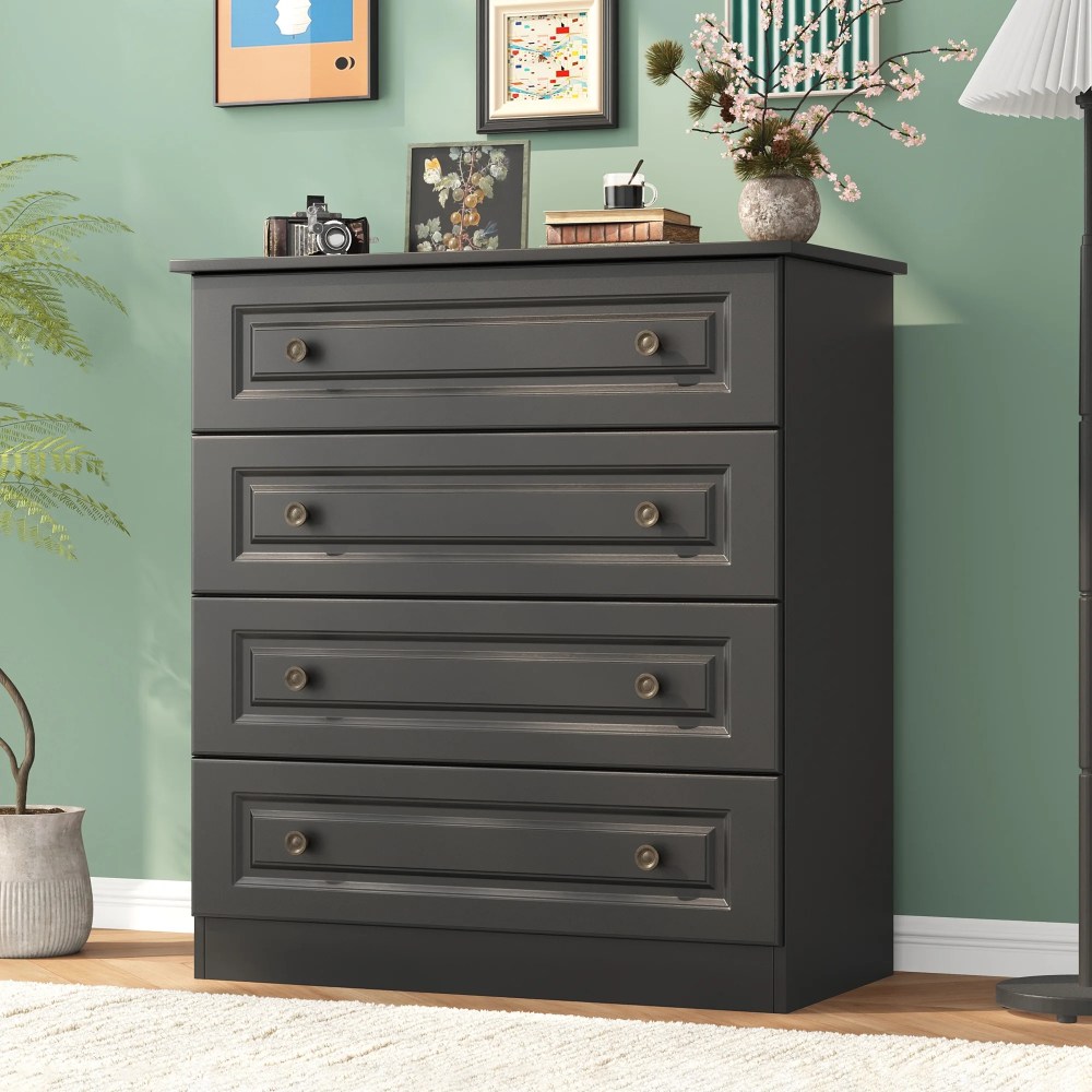 4-Drawer Dresser,34.6" Tall Black Dresser for Bedroom Storage,Hallway Chest with Large Drawers,29.5" Wide Space Saving Furniture
