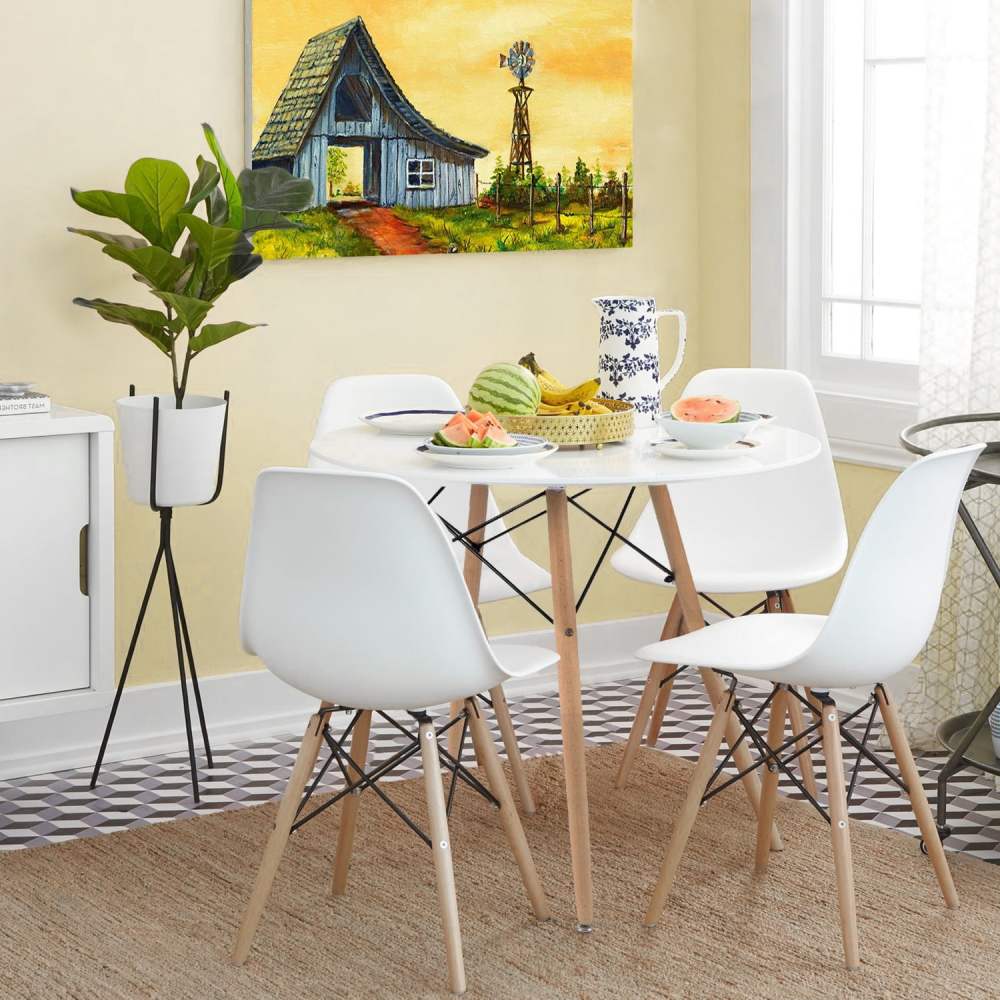 Lacoo Dining Chairs Pre Assembled Modern Style DSW Chair Classic Shell Armless Indoor Kitchen Dining Living Room Side Chairs Set of 4 (White)