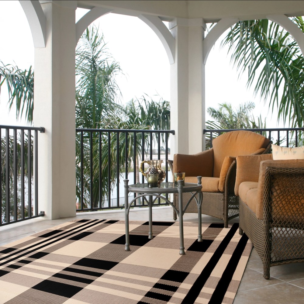 Safavieh Courtyard Benjamin Plaid Indoor/Outdoor Area Rug, Black/Bone, 6'7" x 6'7" Square - Image 8