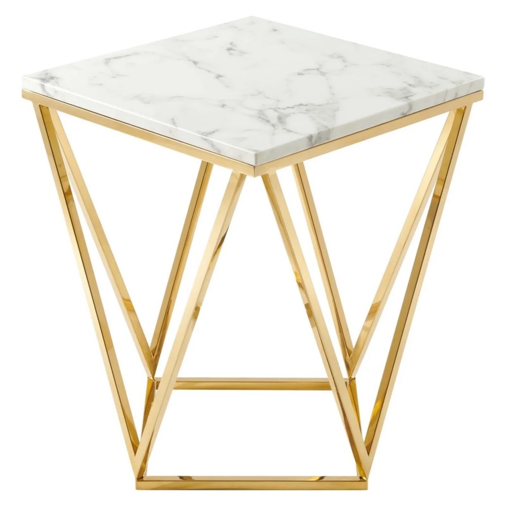 Vertex Gold Metal Stainless Steel End Table Gold White