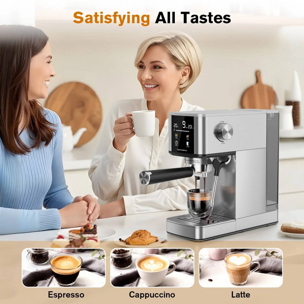 Auseo 20 Bar Coffee Maker with Color Touchscreen,Espresso Machine with Milk Frother Steam Wand,1.4L Removable Water Tank,Capsules Compatible & Ground Coffee,Silver. - Image 5