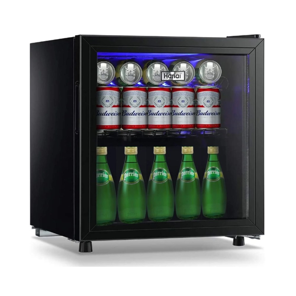 62-Can Beverage Cooler and Refrigerator, Small Mini Fridge for Home, Office or Bar with Glass Door and Adjustable Removable Shelves, Perfect for Soda Beer or Wine, Stainless Steel, 1.6 Cu.Ft.