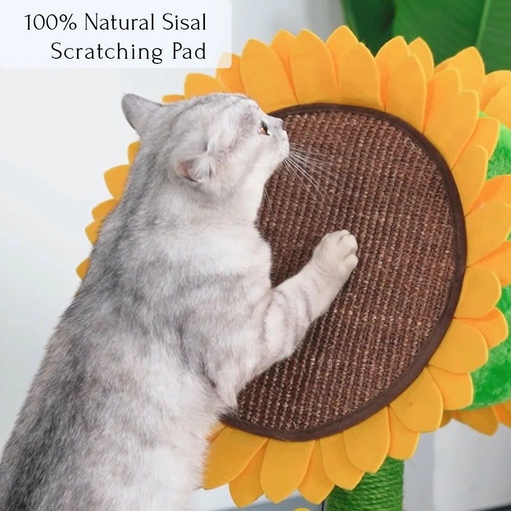 Catry 26" Sunflower Cat Scratcher with Replaceable Sisal Post, Double Jute Scratching Pads, for Multi-cat Home - Image 8