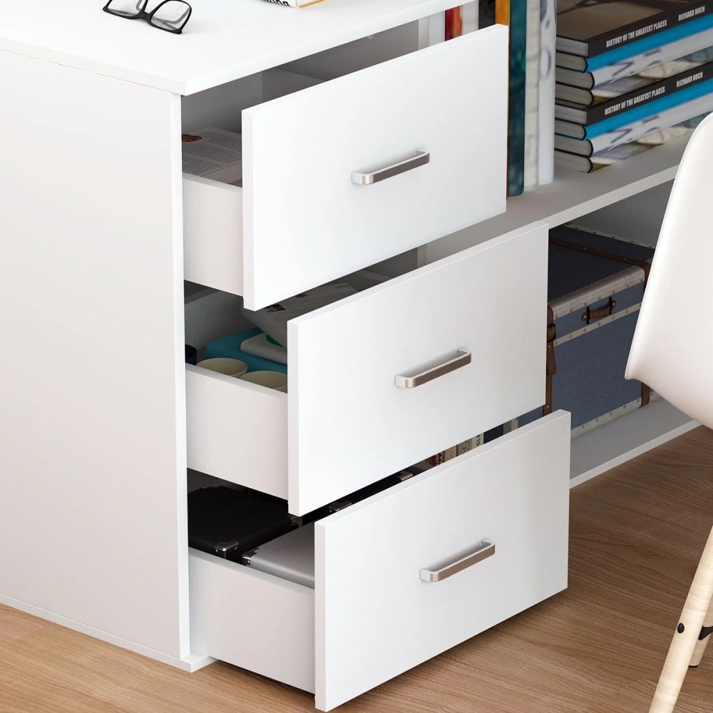 WIAWG 55" White L Shaped Desk with Storage Shelf Corner Office Writing Desk Study Workstation Table - Image 4