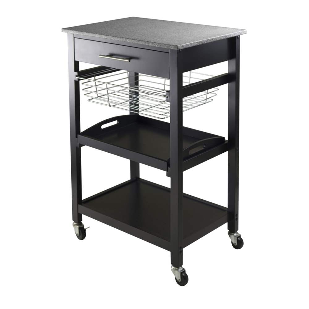 Winsome Wood Julia Granite Top Kitchen Utility Cart,Black Finish