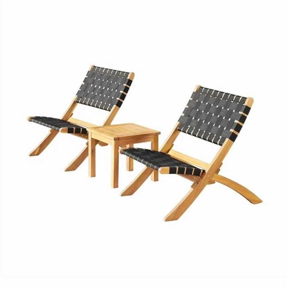 Alaterre Furniture 3-Piece Acacia Wood Bistro Set-2 Foldable Chairs & Table with Woven Seats for Patio/Deck
