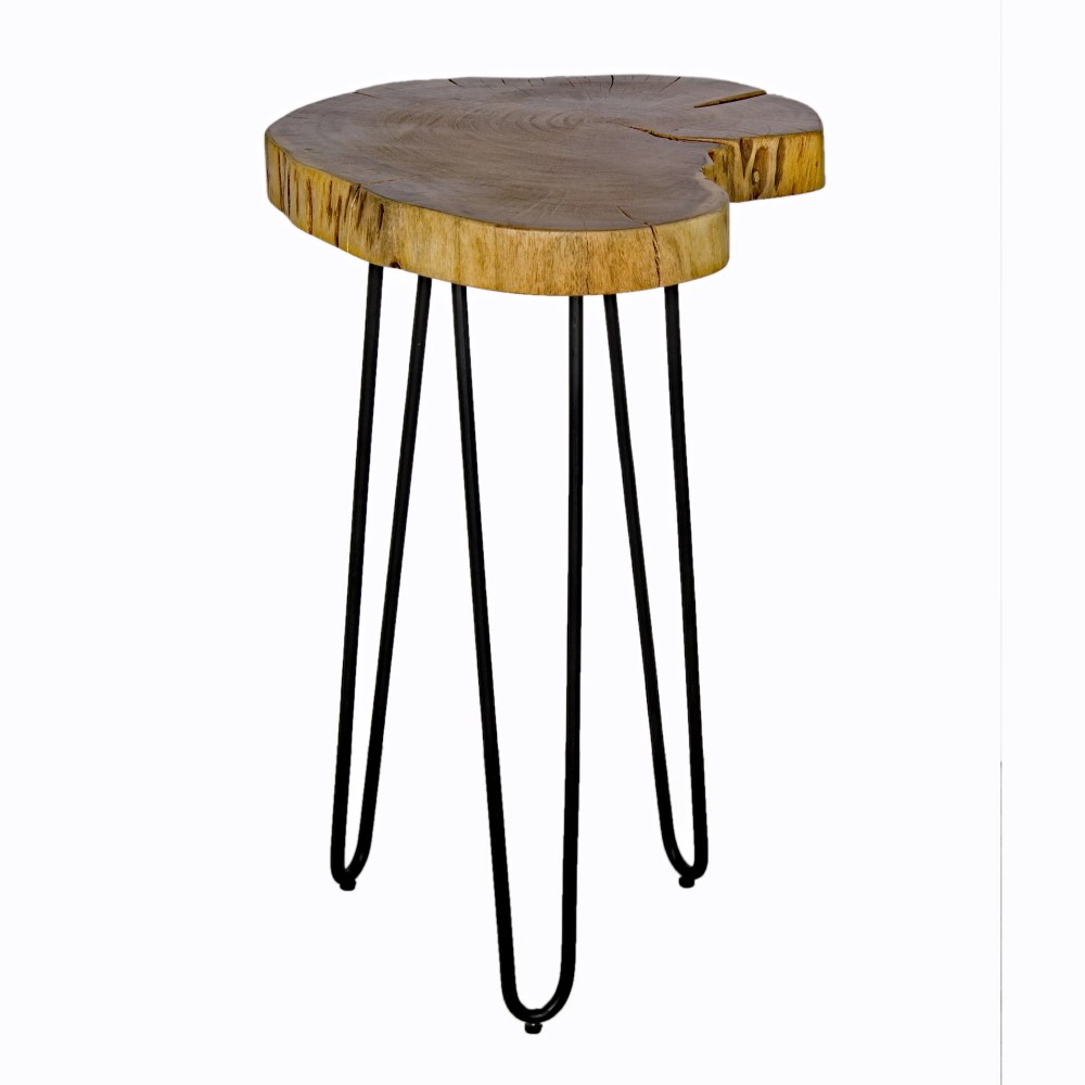 Alaterre Furniture Hairpin Natural Live Edge 20" Wood with Metal Round End Table, Natural