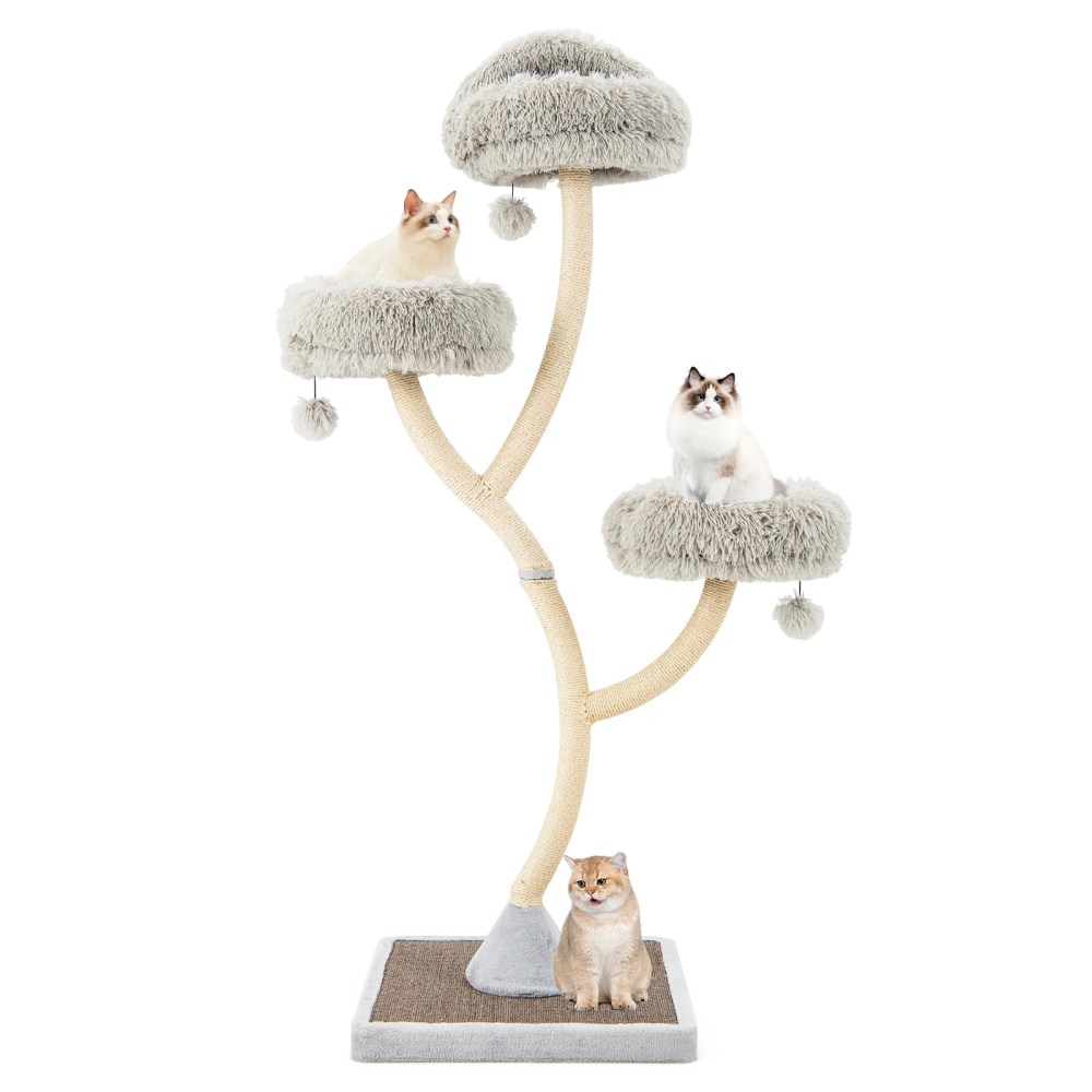 Costway Cat Tree Tower 70" Multi-Level Kitten Activity Center with 3 Perches & Balls Gray
