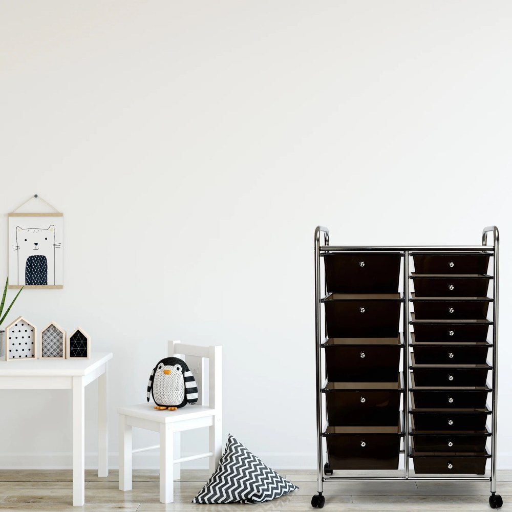 Seville Classics 15-Drawer Organizer Cart, Black - Image 8