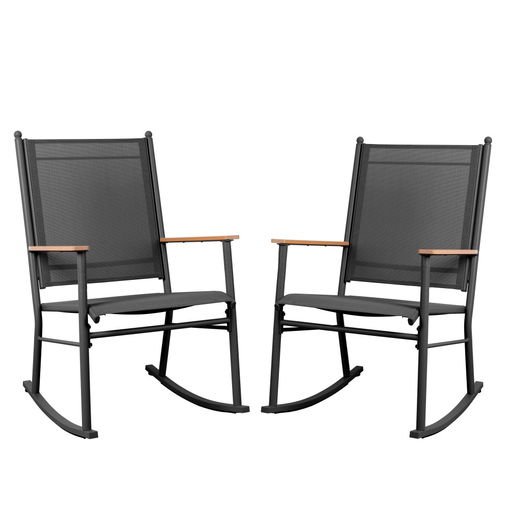 Walsunny Outdoor Patio Chairs Set of 2 Rockers Metal Rocking Chairs Furniture for Porch Backyard Lawn Garden, Black