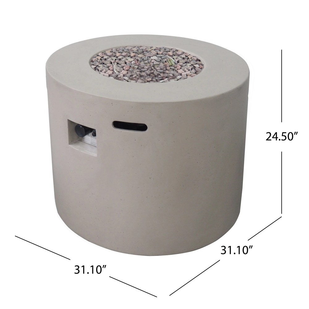 Alison Outdoor 31" Light Weight Concrete Round Gas Burning Fire Pit, Light Gray - Image 8