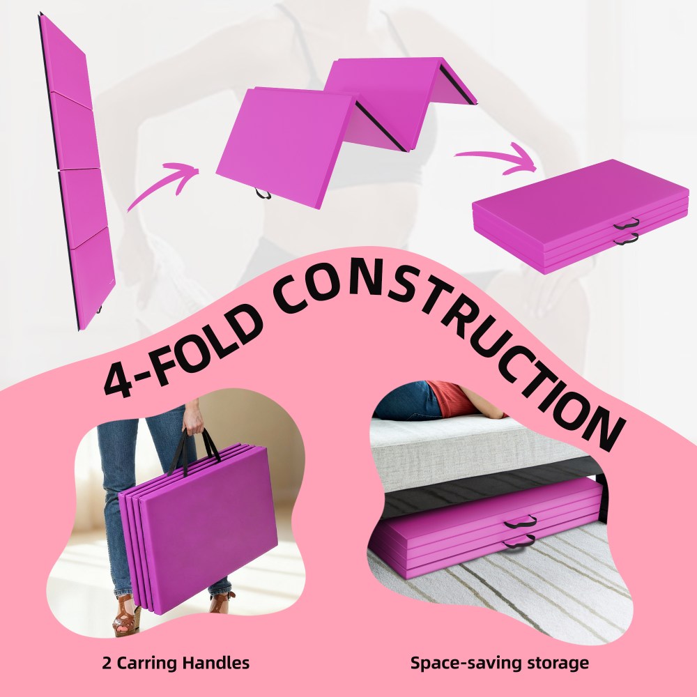 Signature Fitness 4ft x 8ft x 2in Folding Gymnastics Mat, 4-Panel Exercise Mat with Handles, PVC Leather EPE Foam, Multiple Colors - Image 3