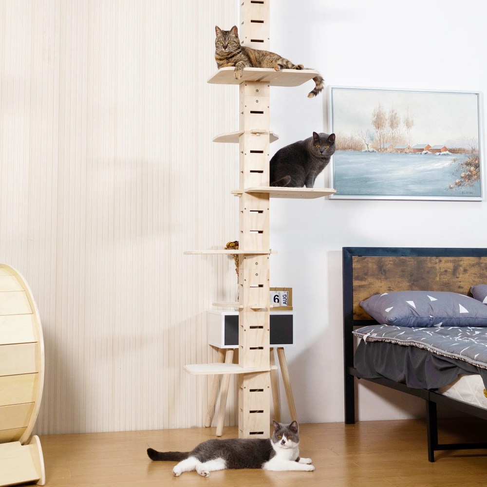 COZIWOW Floor to Ceiling Cat Tree Tower for Indoor Large Cats Tall Cat Climber with Adjustable Height (98-114 inches) 7 Tier Wood Cat Climbing Tower - Image 5