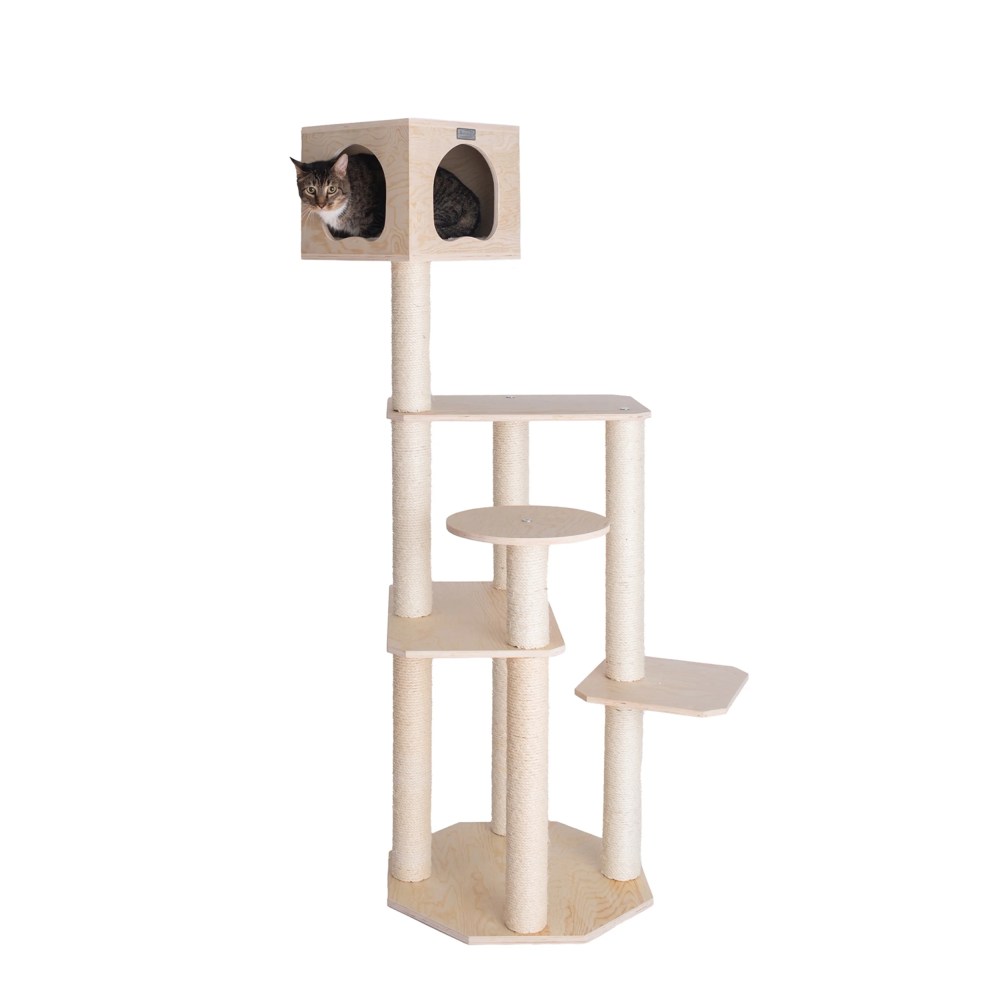 Armarkat 69-in Cat Tree & Condo Scratching Post Tower, Wood