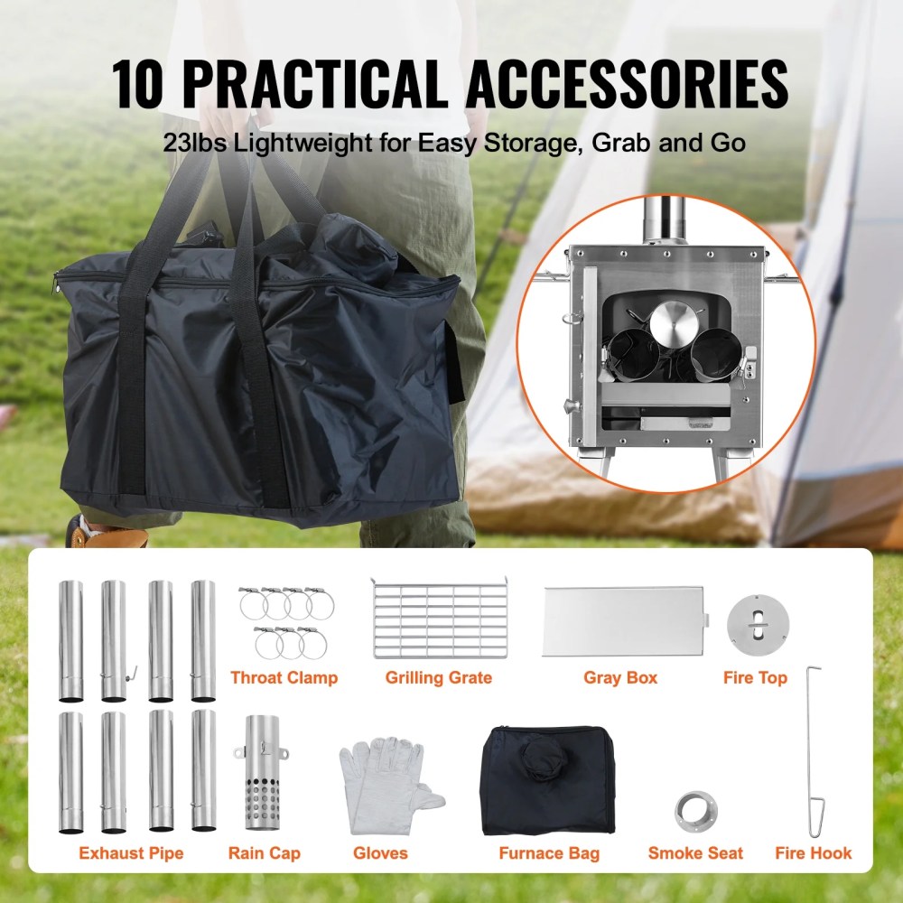 VEVOR Portable Wood Stove Camping Tent Stove Outdoor-1646in, 54 lbs, Red - Image 6