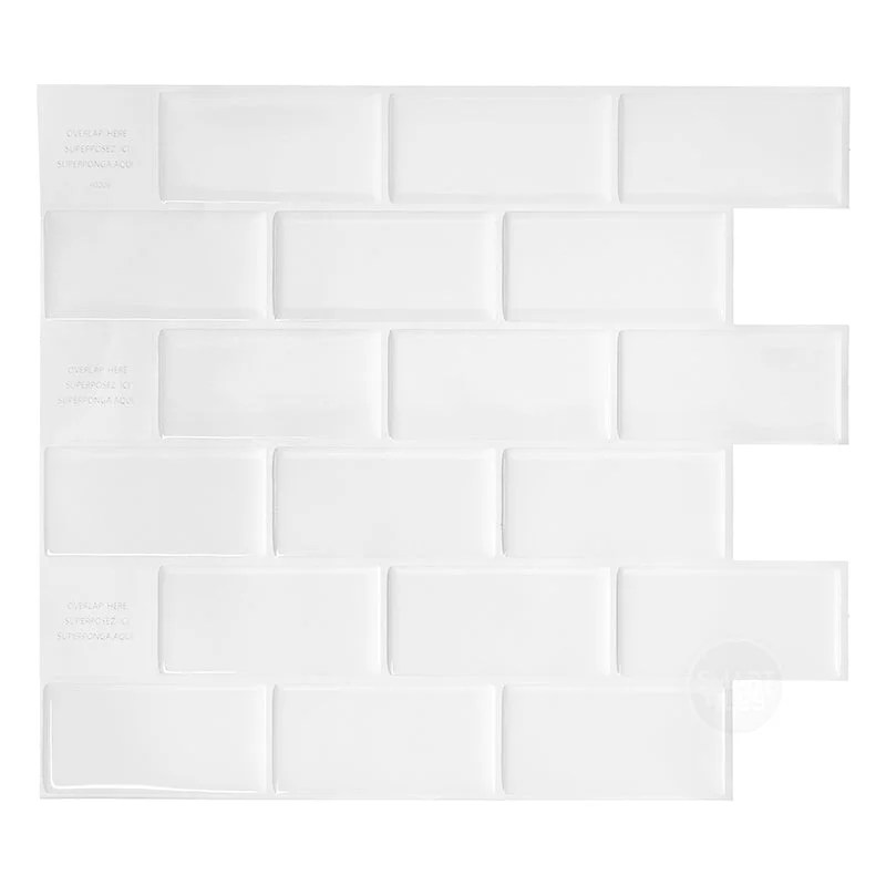 Smart Tiles Peel and Stick Backsplash,10 Adhesive Tiles,Subway White,10, 95"x9, 7"