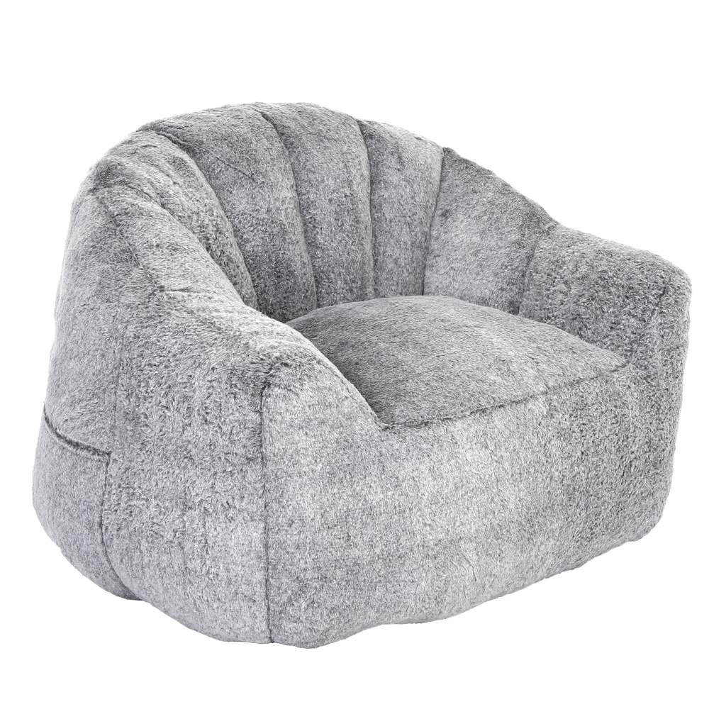 PAPROOS Oversized Bean Bag Chair for Adults,Dark Gray Faux Fur Memory Foam Bean Bag Sofa,Pre-Filled Comfy Lazy Sofa Chair with Removable Cover for Living Room Bedroom Dorm
