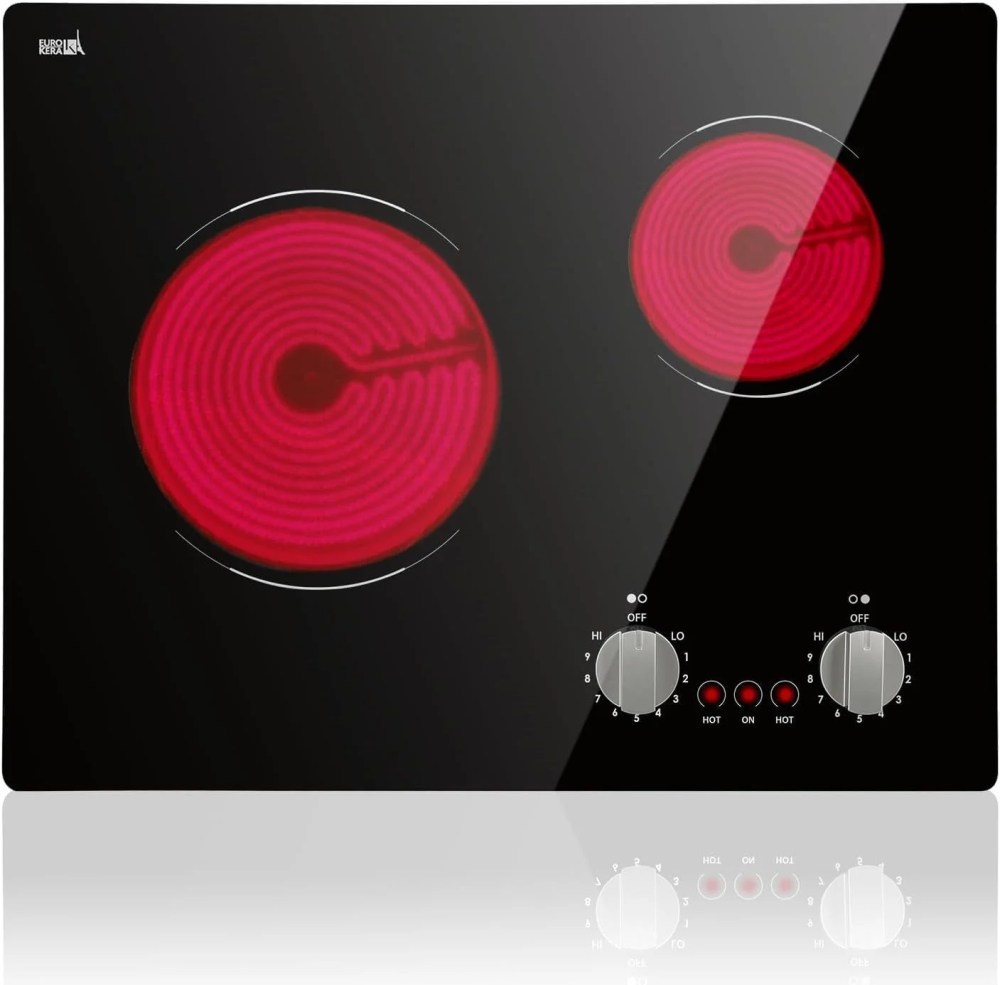 XUTUMM 21-inch Built-in Electric Cooktop,2-Burner 3700W with Mechanical Knob Control,9-Level Heating & Overheat Protection,220-240V Hardwired