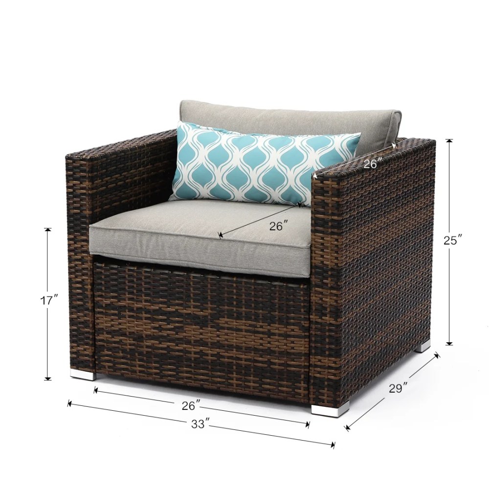 VENTOPYR Outdoor Furniture Brown Wicker Single Chair W Cushions, Pillow - Image 5