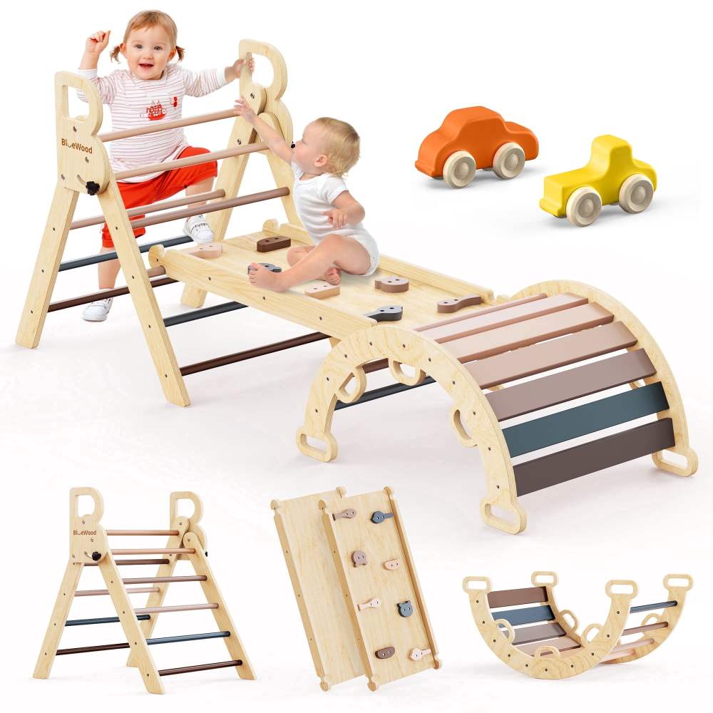 Buballino Pikler Triangle Climbing Set - Indoor 3-Piece Playground Equipment for Kids
