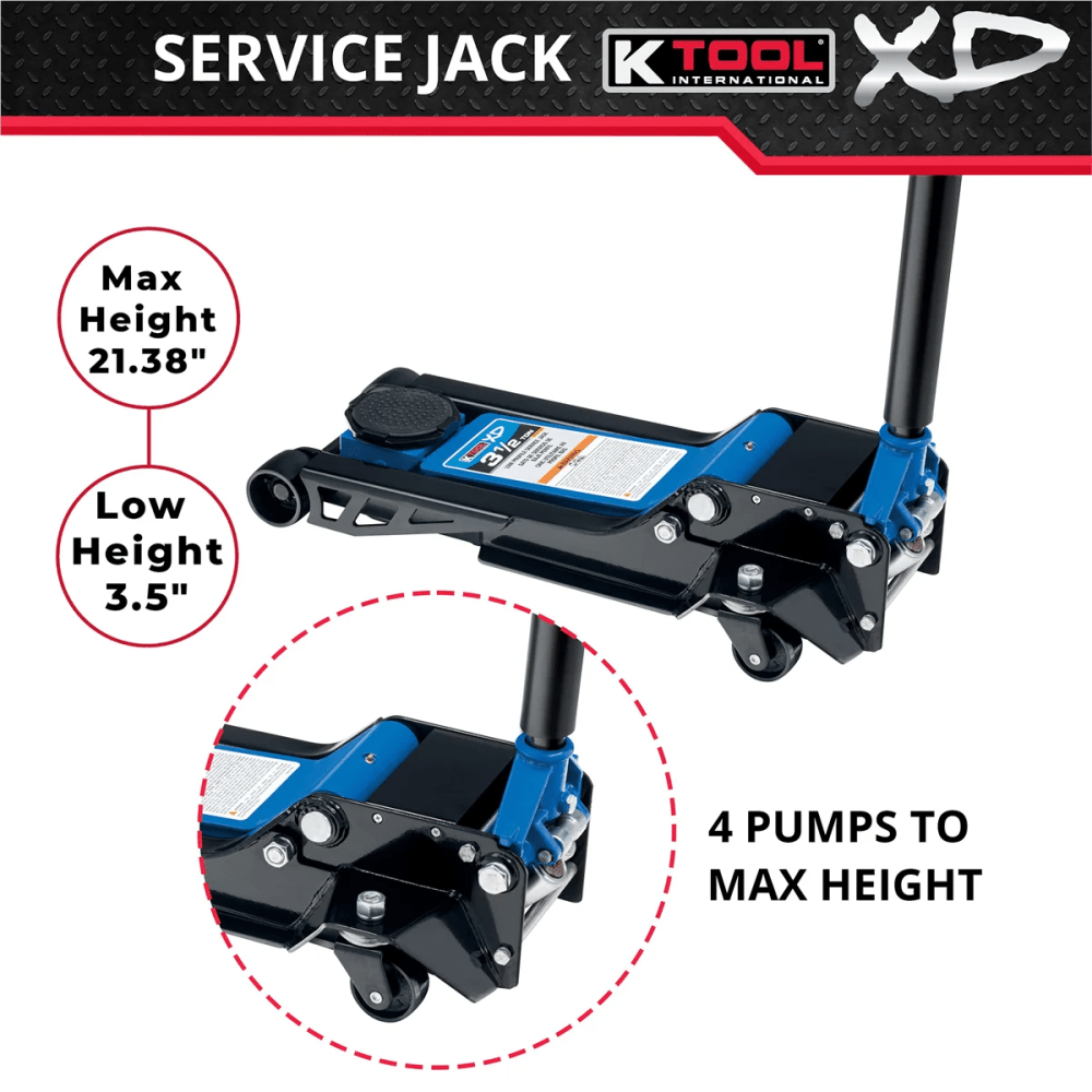K-Tool INT022 3.5 Ton Low Profile Service Jack Dual Pump Piston - Image 2