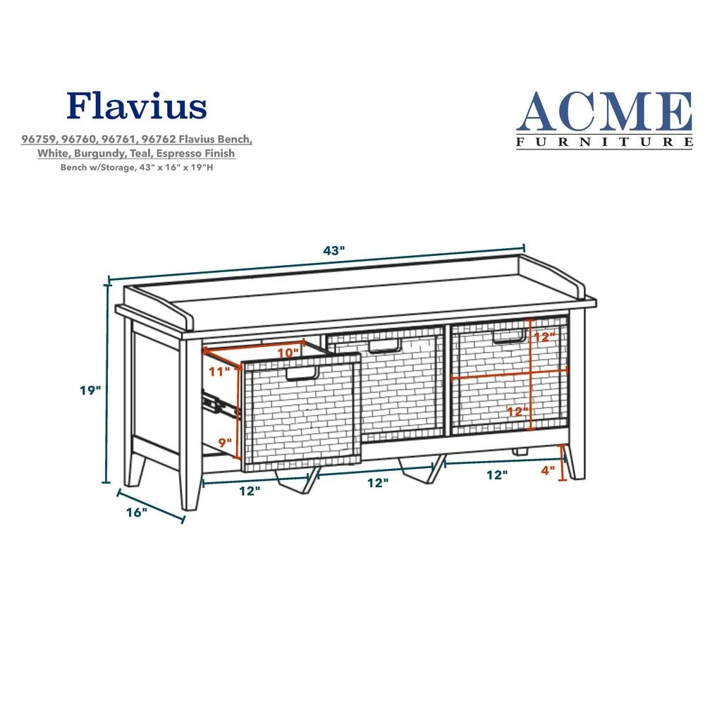 ACME Flavius Storage Bench in Teal - Image 7