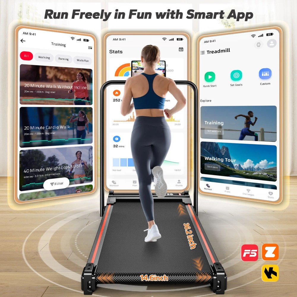 BEROCA 4-in-1 Portable Treadmill with Foot Massage, 3HP Foldable Treadmill with Incline Handle, Under Desk Small Treadmill For Home Office with Remote Control LED Display - Image 5