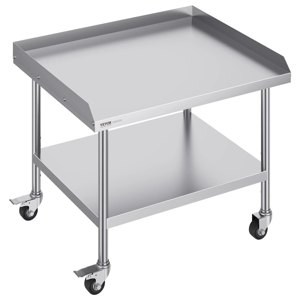 VEVOR Stainless Steel Work Table,30 x 36 x 30 Inch Commercial Food Prep Worktable with 4 Wheels,Casters,3-Sided Backsplash Heavy Duty Prep Worktable,Metal Work Table for Restaurant Home Hotel