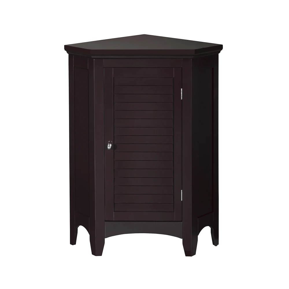 Teamson Home Glancy Freestanding Corner Floor Accent Cabinet with Faux Louvered Door, Dark Brown - Image 8