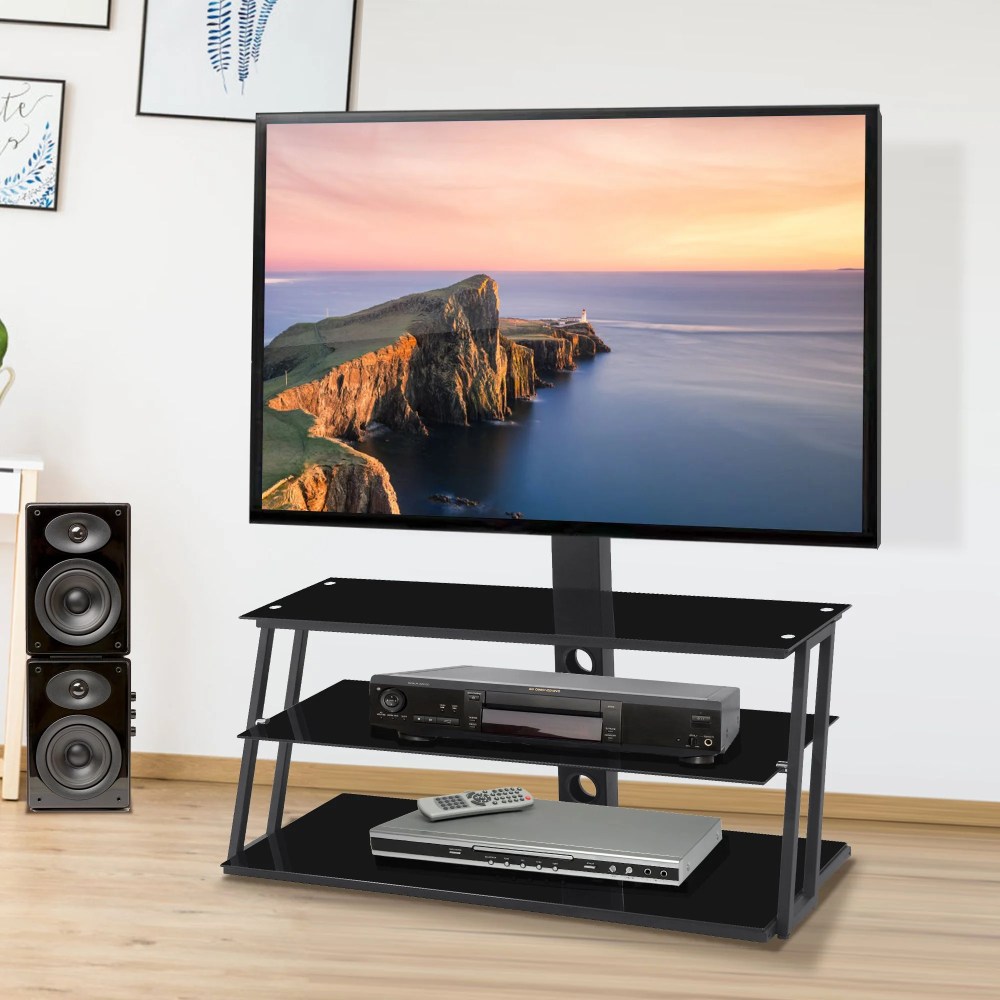 Aukfa Tall TV Stand for TVs up to 65 inch TV - Swivel Floor TV Stand Black - Black