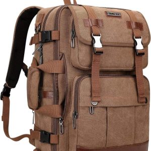 WITZMAN Canvas Travel Backpack for Men Women Expandable Large Carry on Duffel Bag Backpack for Airplane Fit 17 inch Laptop (A6617-3 Brown)