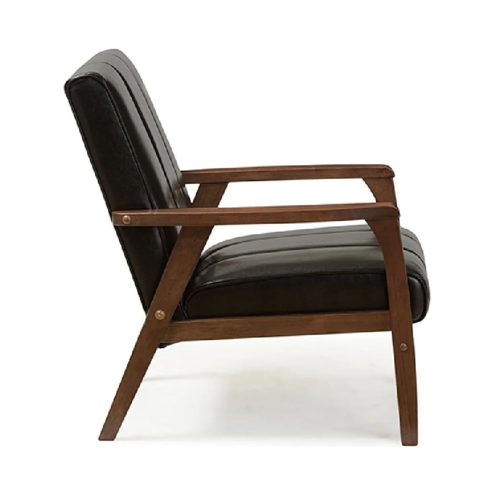 Baxton Studio Nikko Mid-century Modern Scandinavian Style Black Faux Leather Wooden Lounge Chair - Image 4