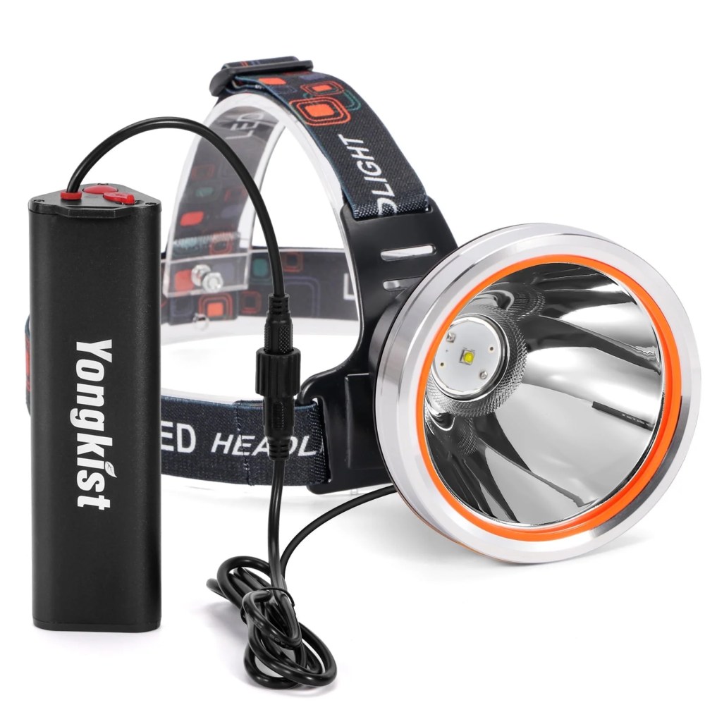 Yongkist Super Bright Rechargeable LED Headlamp,  High Power Waterproof Spotlight with Long-Lasting Battery,  Perfect for Coon Hunting,  Camping,  Fishing,  and Outdoor Activities