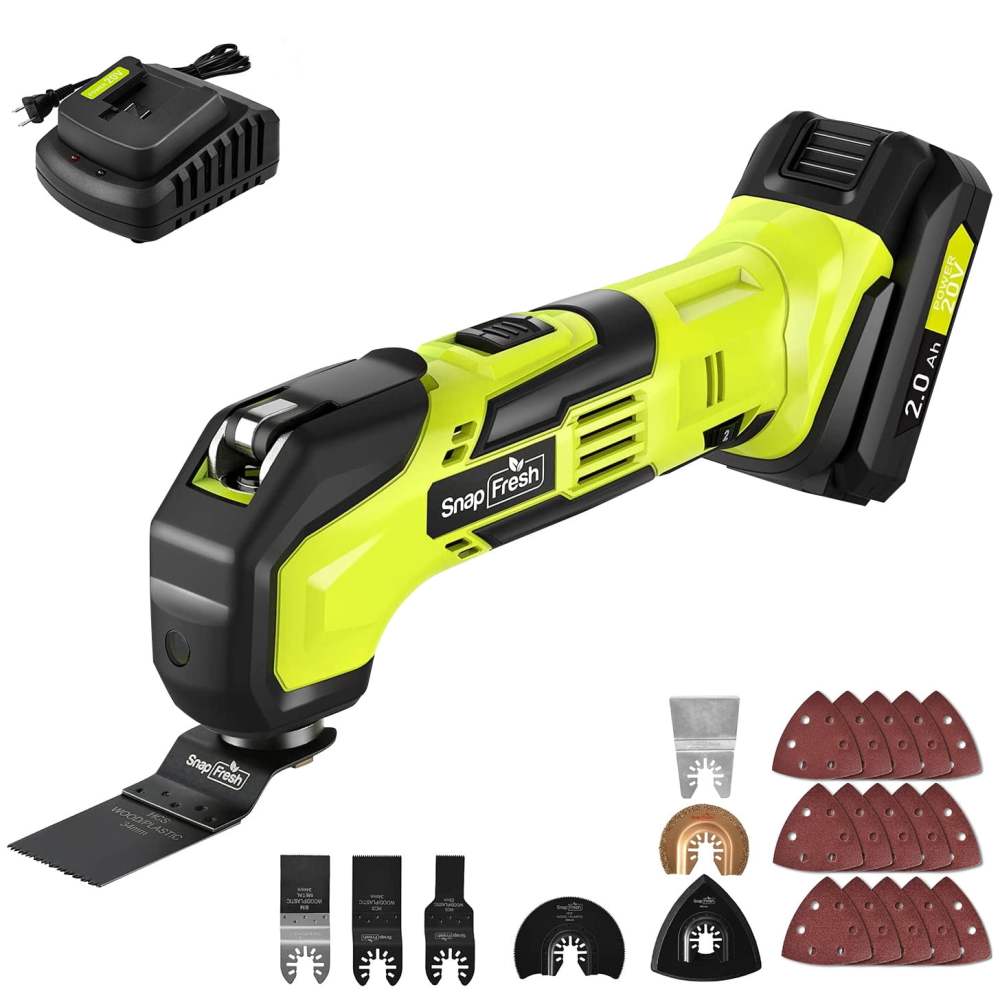 SnapFresh Oscillating Cordless,20V Multi Tool,18000 OPM,2 Ah Battery,22 Piece, BBT-ZOY01