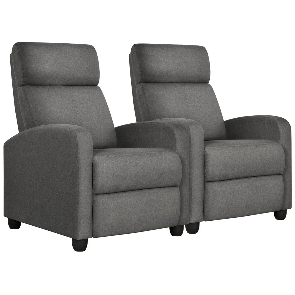 Alden Design Modern Adjustable Fabric Recliner with Footrest,Set of 2,Gray