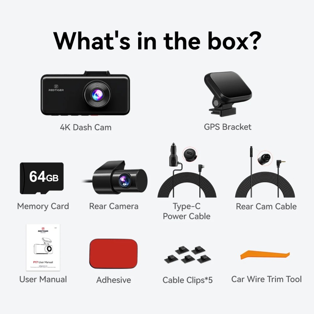 REDTIGER 4K 3 Channel Dash Cam Front and Rear, Dash Camera with 5G WiFi, Front Inside and Rear Triple Car Camera with 64GB Card, GPS, IR Night Vision, 24H Parking Mode, G Sensor - Image 11