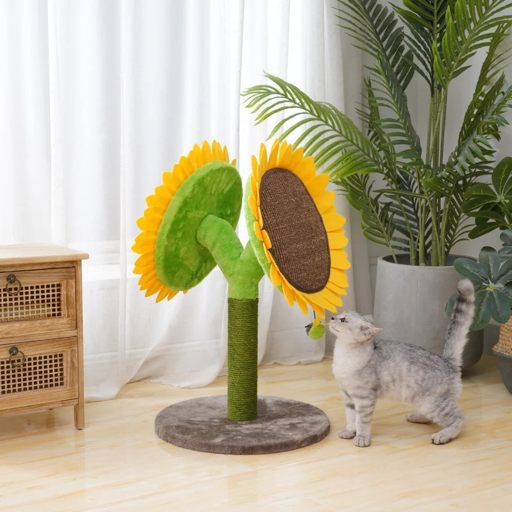 Catry 26" Sunflower Cat Scratcher with Replaceable Sisal Post, Double Jute Scratching Pads, for Multi-cat Home - Image 5