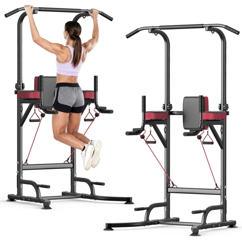 AQUVII Pull Up Rack Bar, 450 LBs Power Tower Dip Bar Station Dip Stand Multi-Function Home Strength Training Fitness Workout Station for Home Gym - Image 3
