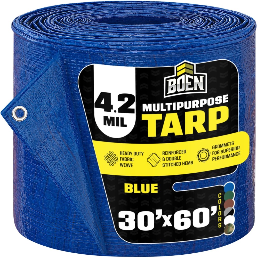 30 ft. x 60 ft. Multi-Purpose Blue Poly Tarp Cover 4.2 Mil Thick Weave Material, Waterproof