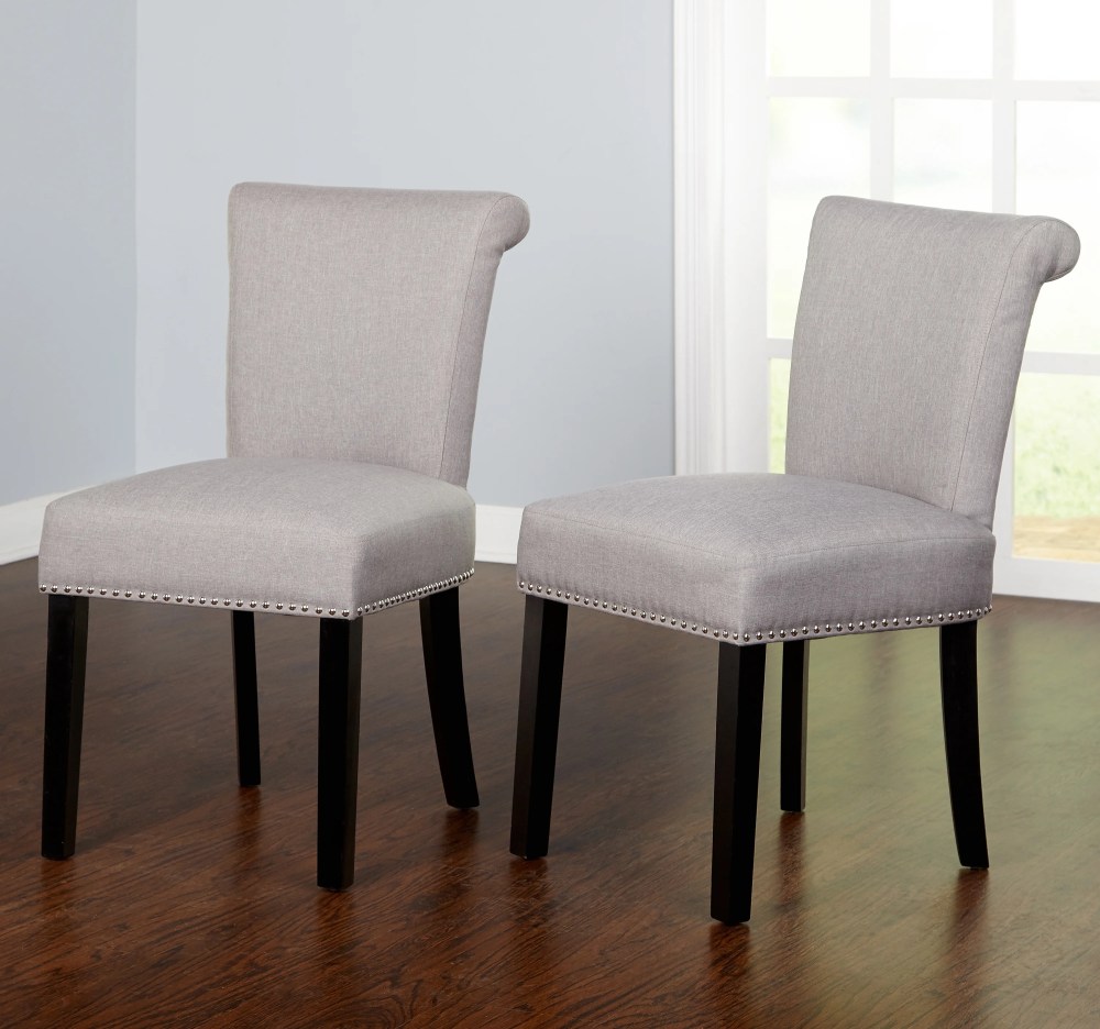 Simple Living Adeline Nailhead Parsons Dining Chair (Set of 2) Parson Chairs Grey Wood,Rubberwood Upholstered Polyester - Image 2