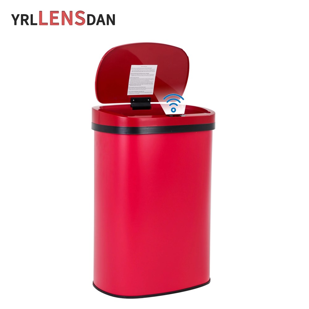 YRLLENSDAN Kitchen Tall Trash Can 13 Gallon Size Touchless Trash Can Motion Sensor Trash Can with Lid Odor-free Automatic Garbage Can 13 Gallon Waterproof Stainless Steel Trash Bin,Red