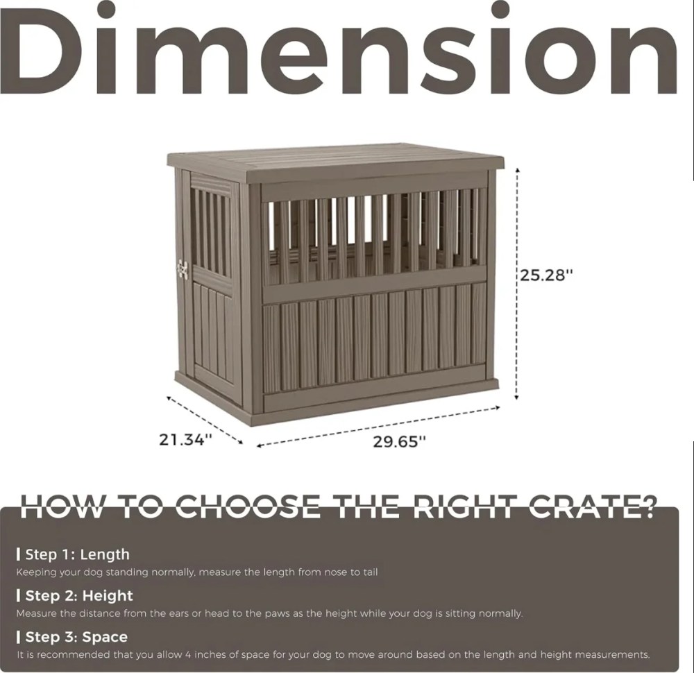 30x21x25in Heavy-Duty Resin Dog Crate for Large Dogs-Weatherproof, Ventilated, Lockable Door Indoor/Outdoor Portable Kennel (Light Coffee) - Image 6