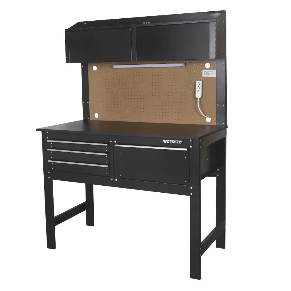 WORKPRO 2-in-1 48-inch Workbench and Cabinet Combo with Light,Steel,Wood
