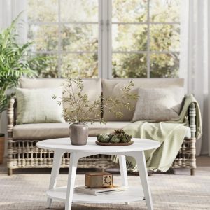 Snow White 2 - Tier Round Coffee Table with Storage - 31.5 x 17.7 Inches,Easy to Assemble for Living Room