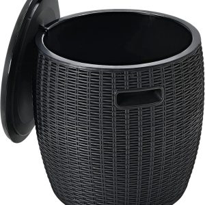 9.5 Gal Cooler Bar Table-Patio Wicker Ice Cooler with 4-in-1 Design, Black, 16.73x16.73x17.32 in