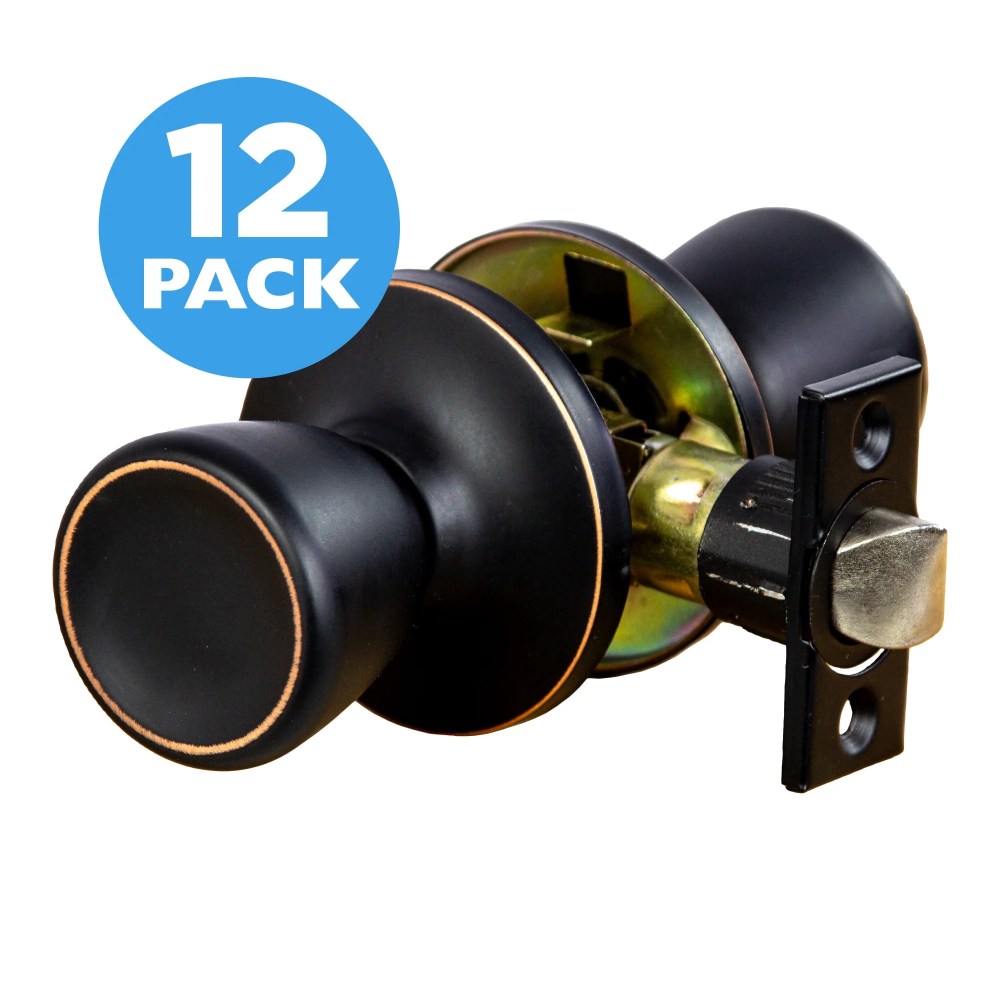 Oil Rubbed Bronze Passage Door Knob for Hall and Closet, Interior, 12-Pack