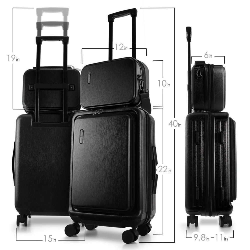 Virtu 20 inch Hardside Carry-On Expandable Luggage,Front Pocket Luggage Set Spinner Suitcase Set,Black - Image 8
