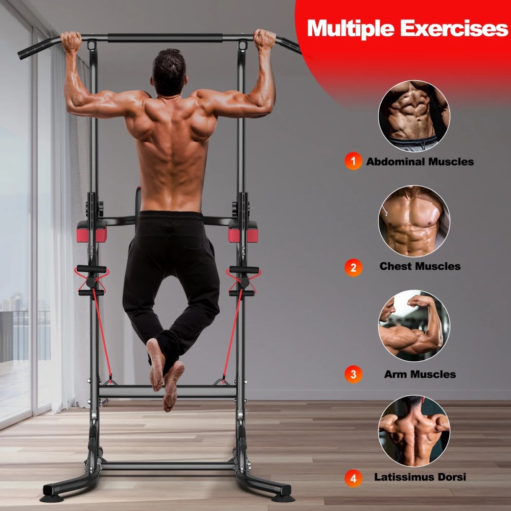 AQUVII Pull Up Rack Bar, 450 LBs Power Tower Dip Bar Station Dip Stand Multi-Function Home Strength Training Fitness Workout Station for Home Gym - Image 4