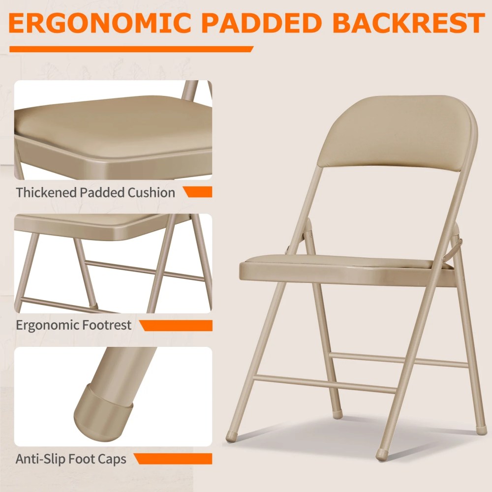 Vebreda Padded Metal Folding Chair,4-Pack,Kahki - Image 6